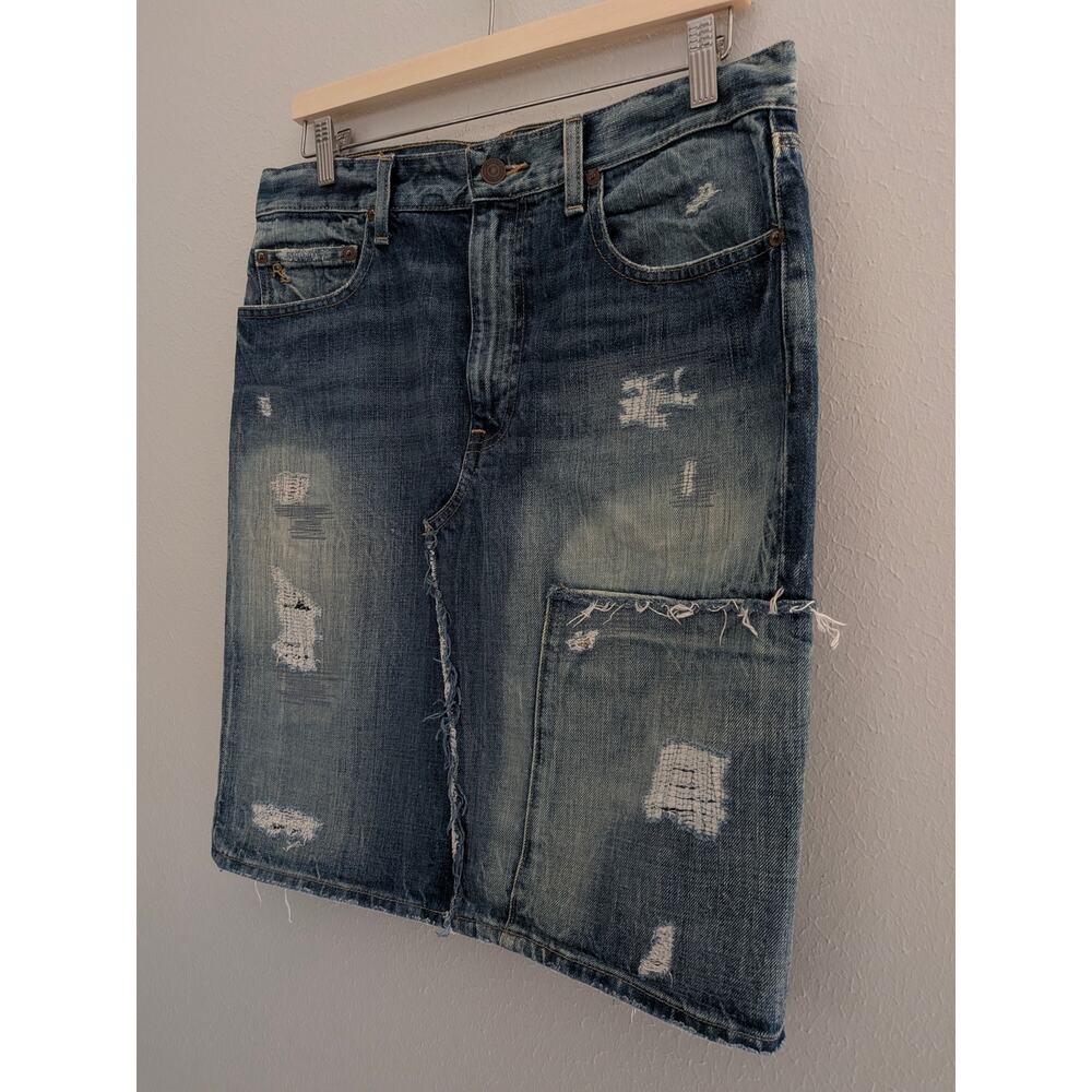 Polo Ralph Lauren Women's Patchwork Denim Skirt Size 8 Distressed Jean Vintage - Picture 2 of 8
